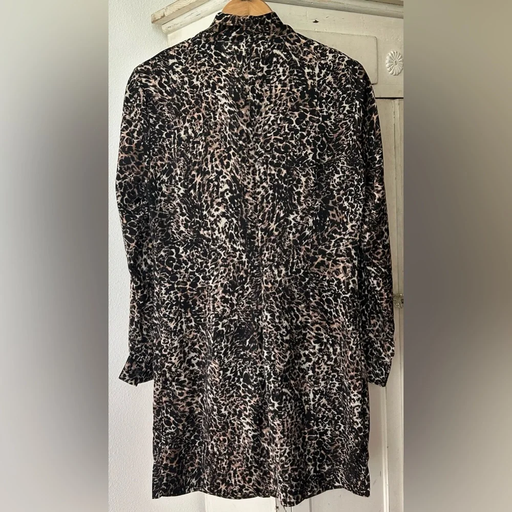 Avec Les Filles | Women’s Black/Tan Long-Sleeve Leopard Print Shirt Dress Size M